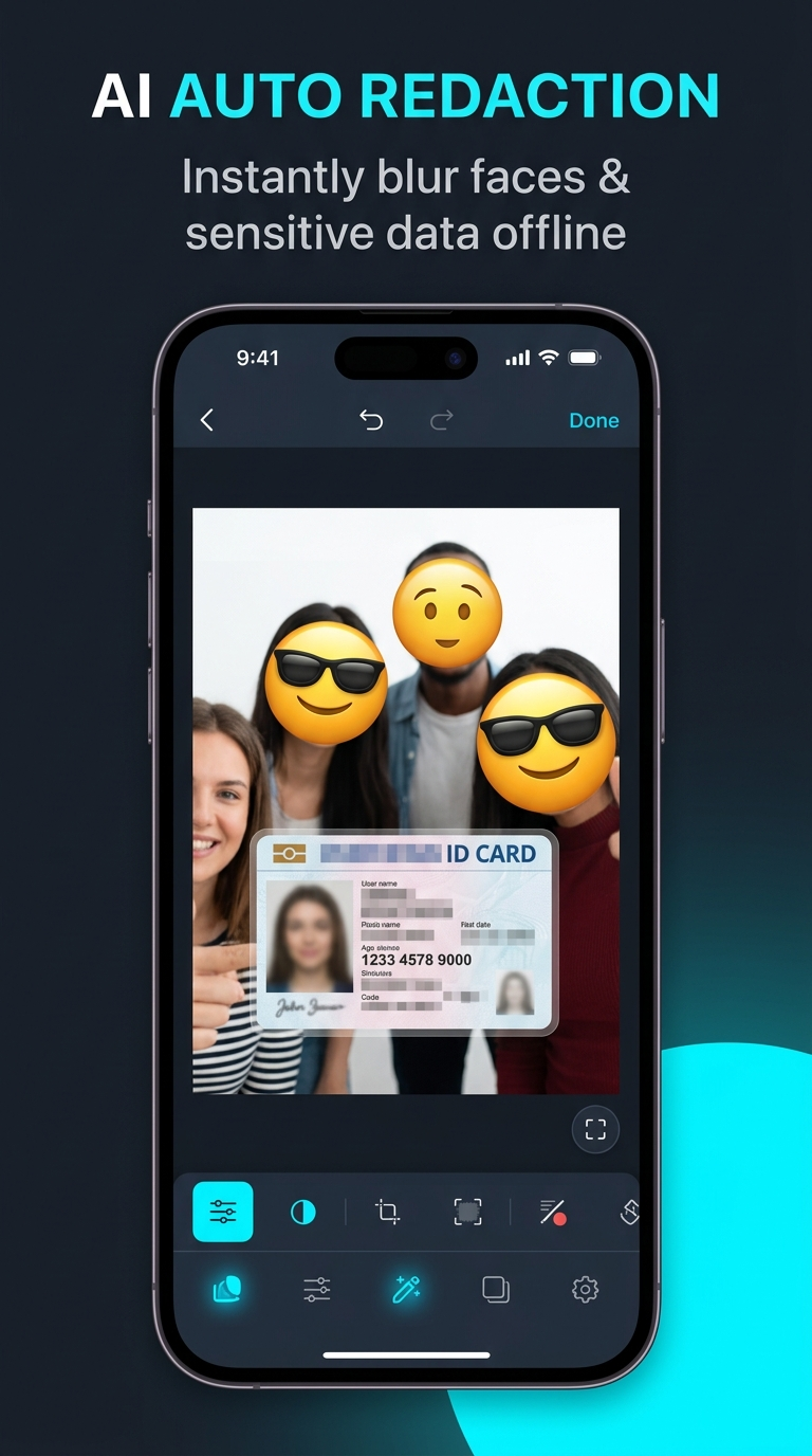 Privacy Blur Android UI demonstrating intelligent face and document detection